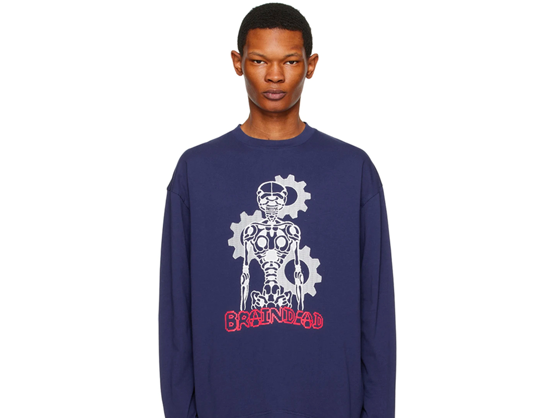 Navy longsleeve that sports a black and red graphic