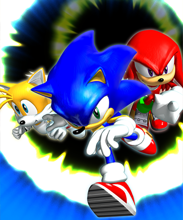 official render of Sonic, Tails, and Knuckles from Sonic Heroes