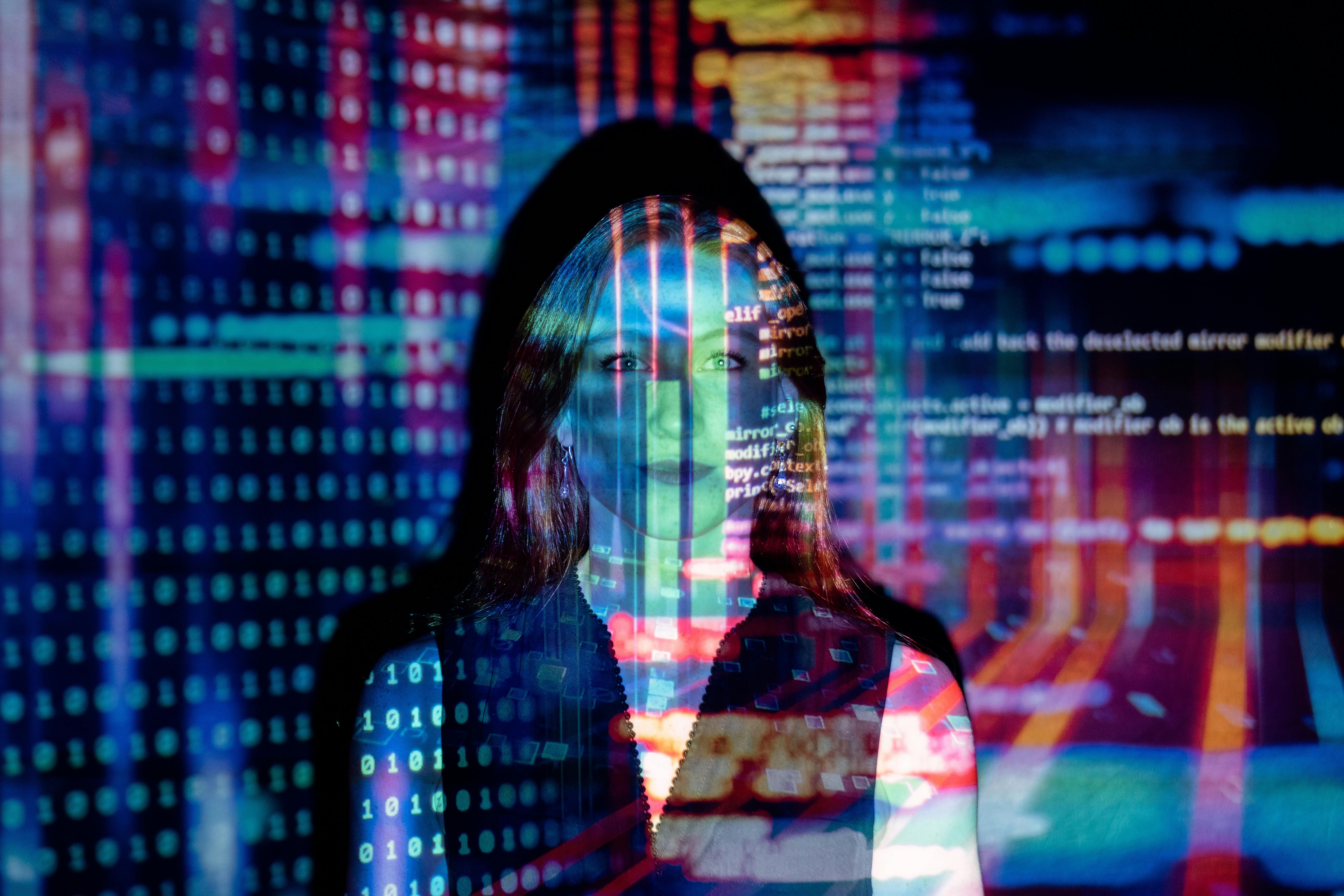 Woman in front of projector