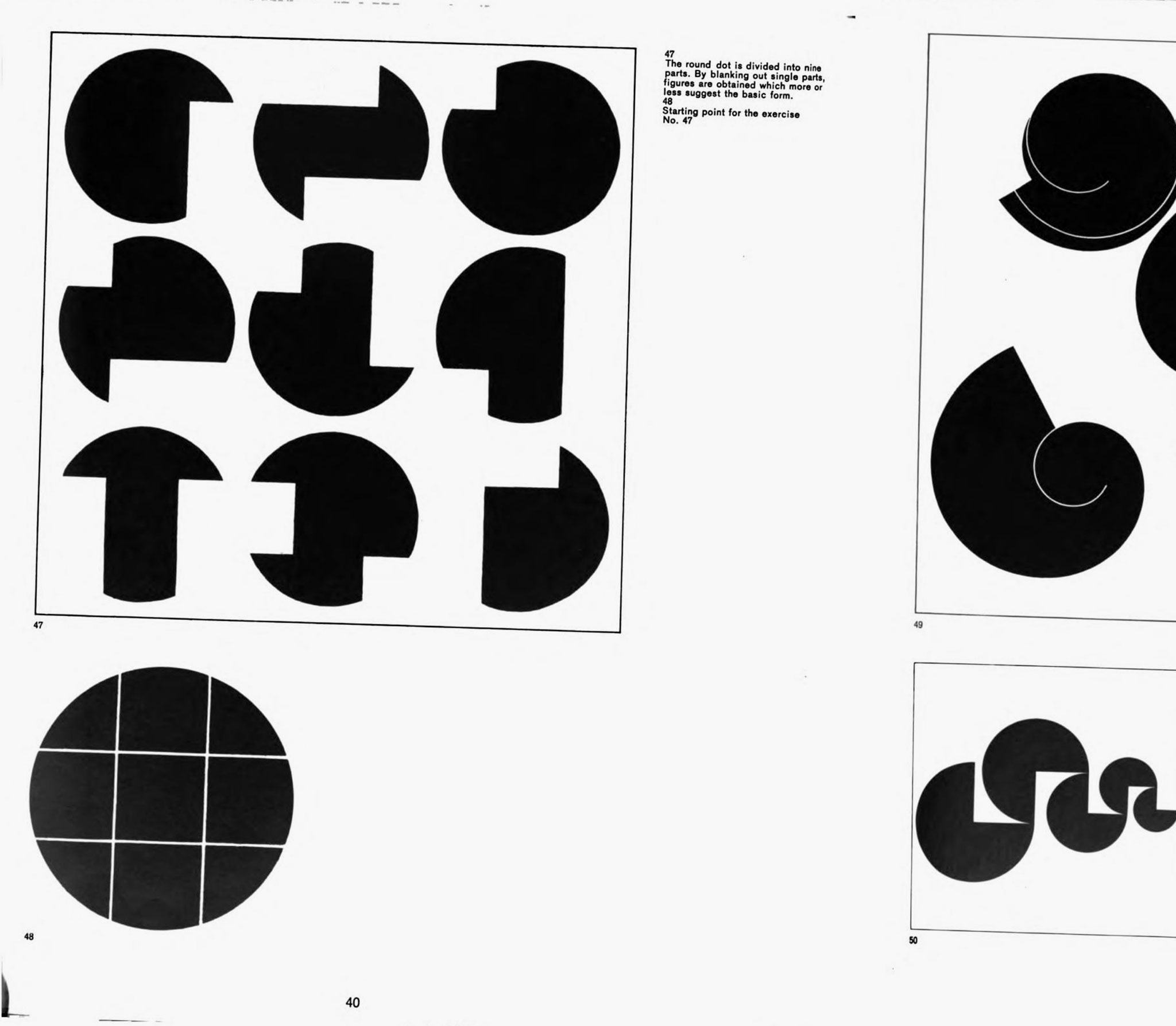 An excerpt from Hofmann's book. An exercise where you start with a circle and start taking parts of the circle away to see how the shape becomes less and less suggestive in shape 