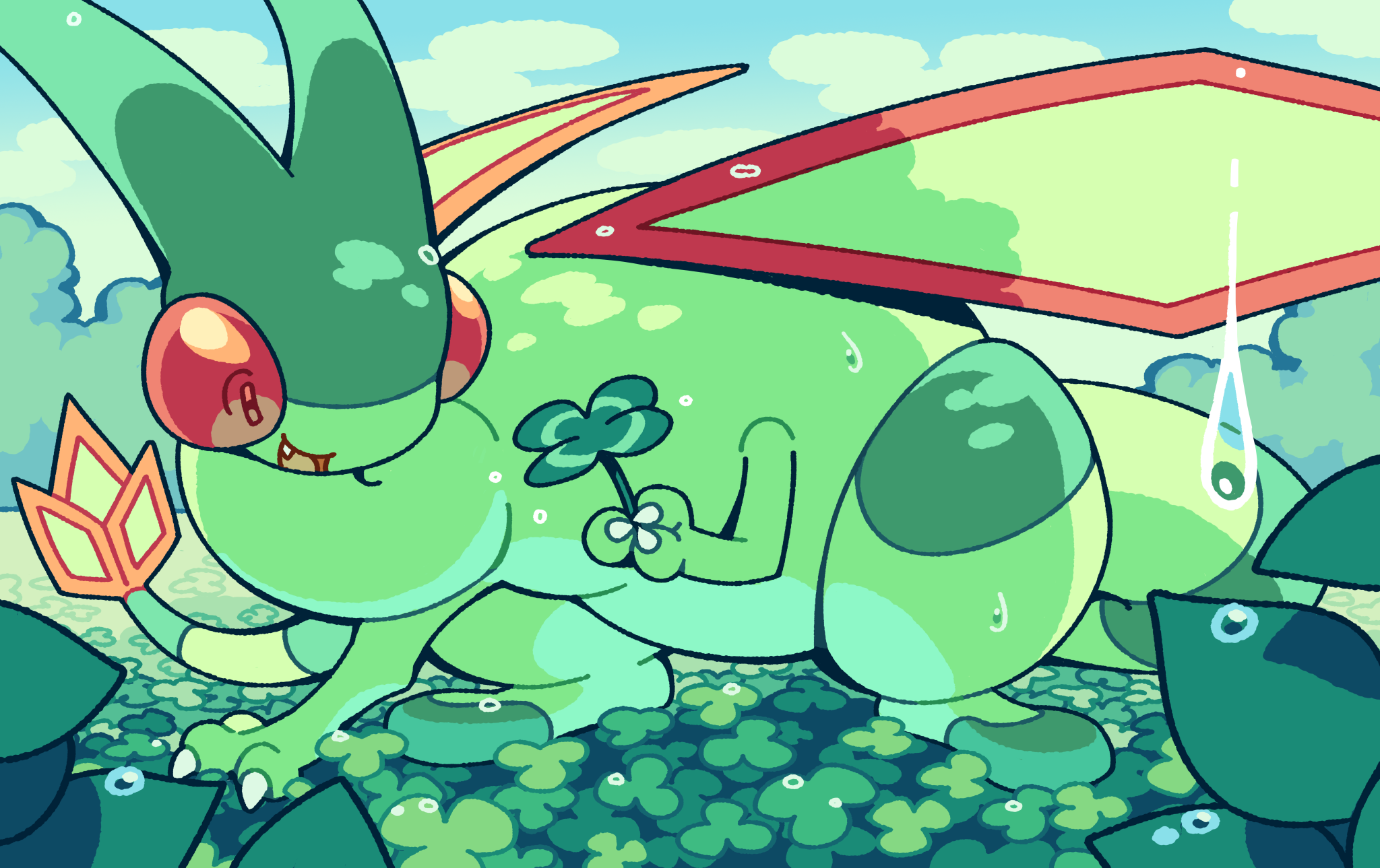 Illustration of the pokemon Flygon for a pokemon card drawing contest.