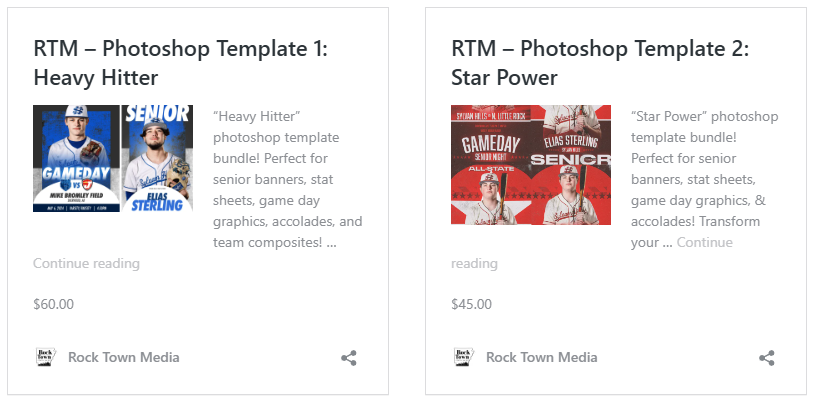 A screen capture of Rock Town Media's Photoshop templates