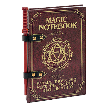 Magic notebook with wand.